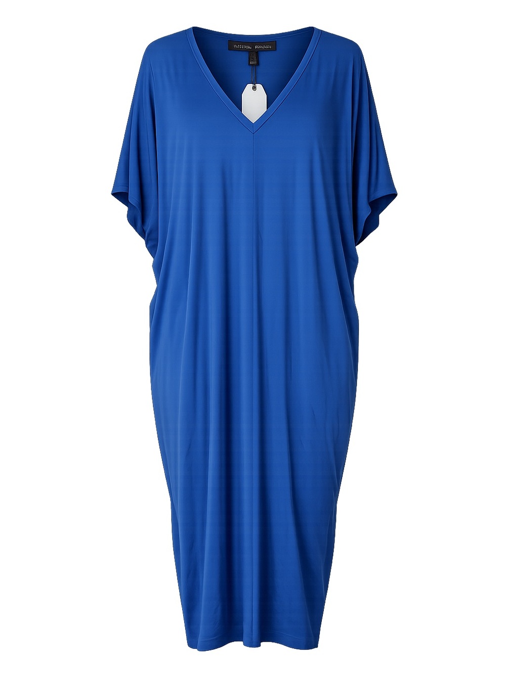 Universal Standard Teresa V-Neck Dress Blue Rayon Stretch Cocoon S NWT